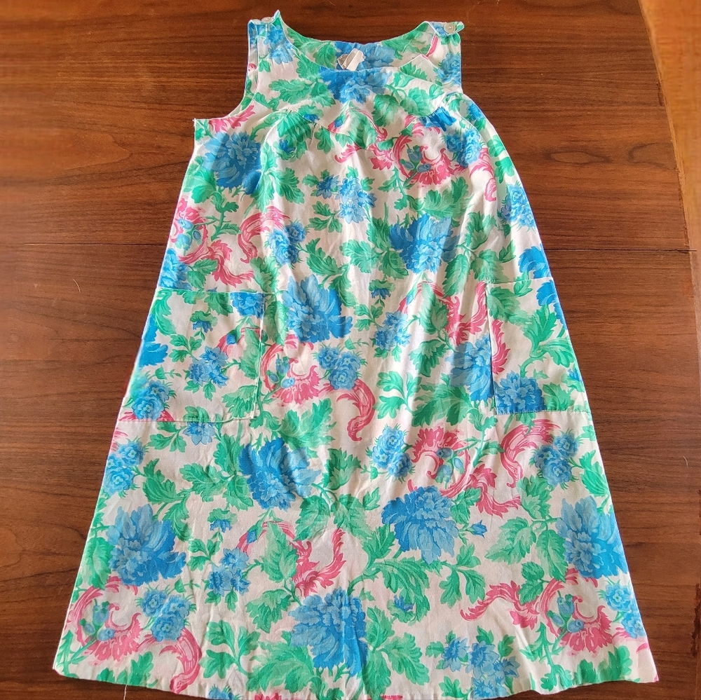 Vintage Hedy Lin Casuals 70s House Dress Size M Made in USA Blue Floral Poly